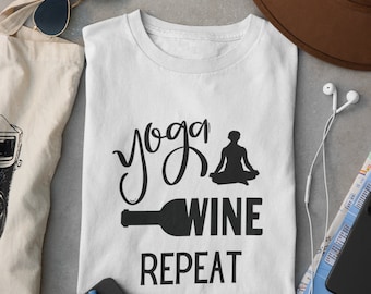 Repetición de vino de yoga Camiseta unisex de estilo suave