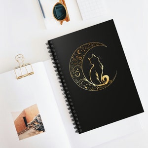 Mystical Cat Spiral Notebook - Ruled Line Journal Celestial Theme Journal