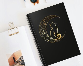 Mystical Cat Spiral Notebook - Ruled Line Journal Celestial Theme Journal
