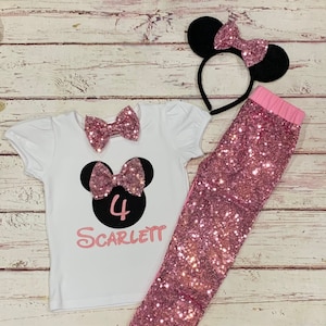 Mouse Birthday Outfit: Sequin Pants, Custom Top & Ears - Custom Colors