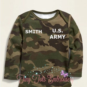 Military Baby Bodysuit ~ Personalized Camo Bodysuit ~ Boys Toddler Military Top ~ Military Baby Shower Gift ~ Air Force Army Navy Marines