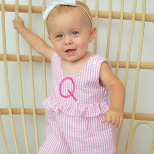 Monogrammed Girl&#39;s  Bubble, Personalized Ruffle Bubble, Girls Romper, Embroidered Bubble, Girls Summer Outfit, Personalized Baby Girl Outfit