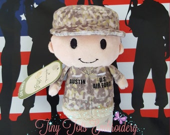 Personalized Doll, Military itty bitty, Itty bitty soldier, US Air Force, Army, Navy, Marines Camo Customized Plush Soldier