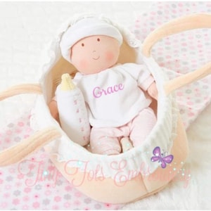 Personalized Baby Doll Carry Cot Blanket Bottle Gift Custom First Nursery Soft Toy Toddler Companion Huggable Newborn Infant Present