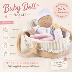 Personalized Baby First Doll Soft Toddler Toy Newborn Gift Infant Snuggle Bedtime Companion Carry Cot Blanket Bottle Bundle Nursery Cuddle