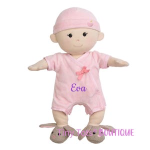 Personalized ORGANIC First Doll with Box, Custom Plush Doll, Baby Gift, Newborn Gift, Baby Doll, Custom Doll, Baptism Gift, Baby Girl Gift