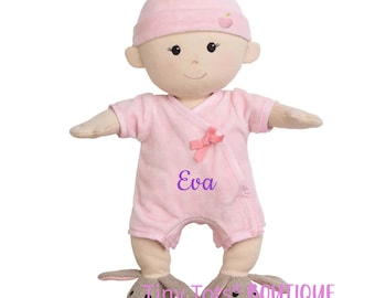Personalized Organic Baby Doll with Bunny Slippers: Newborn Gift