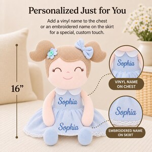 Personalized Baby Doll Custom Baby Shower Gift First Baby Girl Nursery Soft Cloth Doll Embroidered Name Handmade Fabric Rag Infant Keepsake image 8