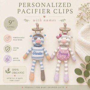 Organic Baby Lovey Pacifier Holder Custom Clip Personalized Cotton Teething Aid Infant Soothie Buddy Pig Crinkle Rattle Toy Newborn Security