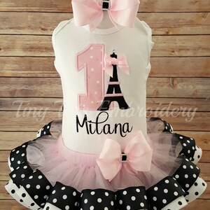 Paris Princess Birthday Tutu Outfit Includes Top, Ribbon Tutu & Hairbow Any colors of your choice image 1