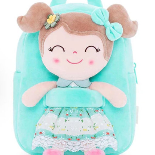 Personalisierte Puppen, personalisierte Rucksack, Stoffpuppe, benutzerdefinierte Stoffpuppe, Baby-Dusche-Geschenk, erste Babypuppe, personalisierte Puppen für Baby-Mädchen