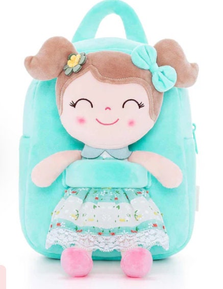 Gloveleya Toddler Backpack Baby Girl Gift Plush Bag Diaper Bag with Spring Girl Doll Curly Hair Girl Toys with Love Purple 9 Inches