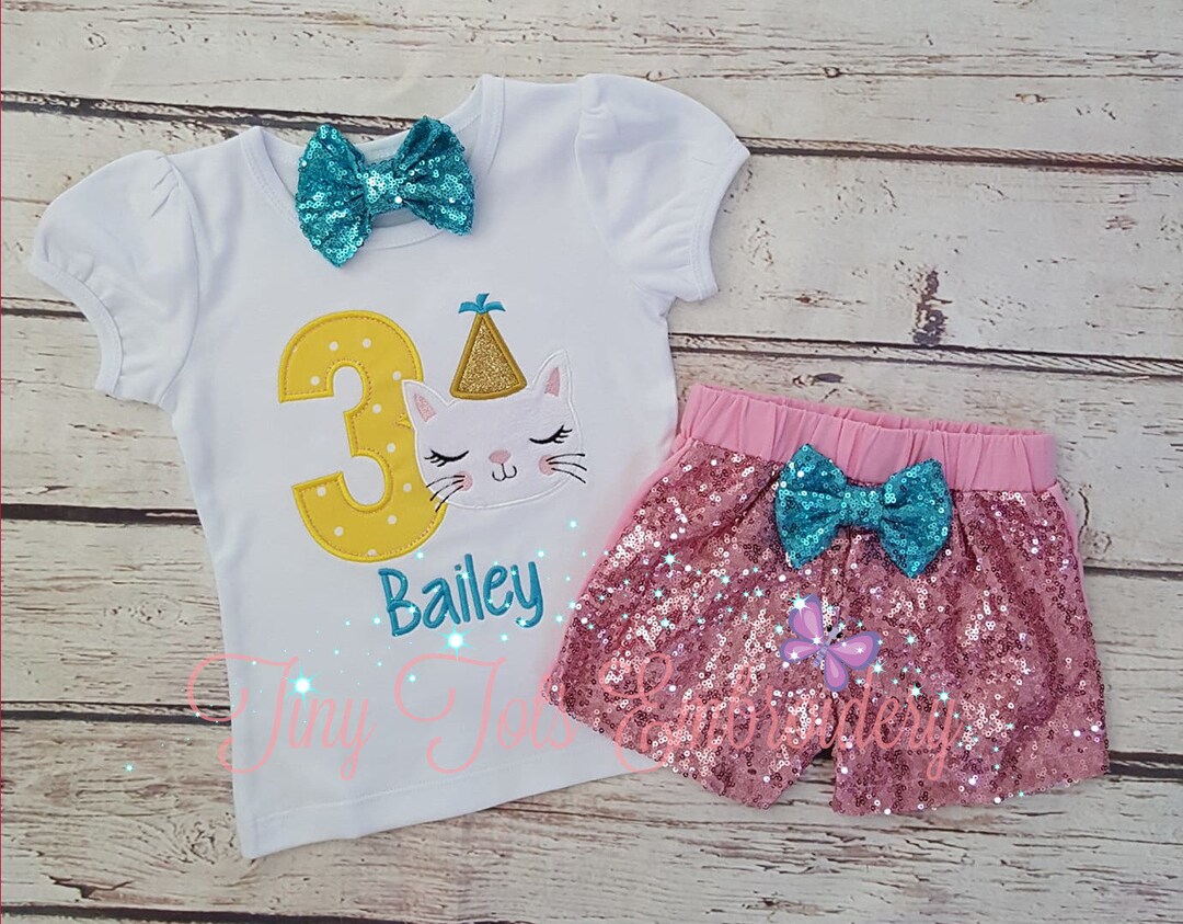 Purrfect Cat Birthday Outfit Kitty Sequin Shorts Outfit Cat Top, Sequin
