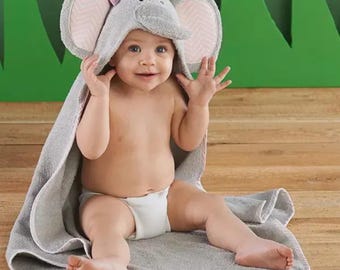 Personalized Elephant Hooded Baby Towel: Embroidered Name Soft Newborn Bath Towel