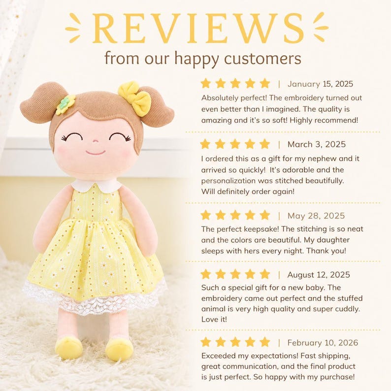 Personalized Baby Doll Custom Baby Shower Gift First Baby Girl Nursery Soft Cloth Doll Embroidered Name Handmade Fabric Rag Infant Keepsake image 11