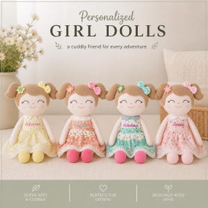 Personalized Dolls Custom Baby Doll First Birthday Surprise Gift Embroidered Fabric Plush Soft Companion Toddler Girl Keepsake Toy Name