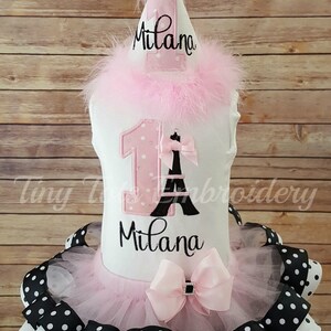 Paris Princess Birthday Tutu Outfit Includes Top, Ribbon Tutu & Hairbow Any colors of your choice image 2