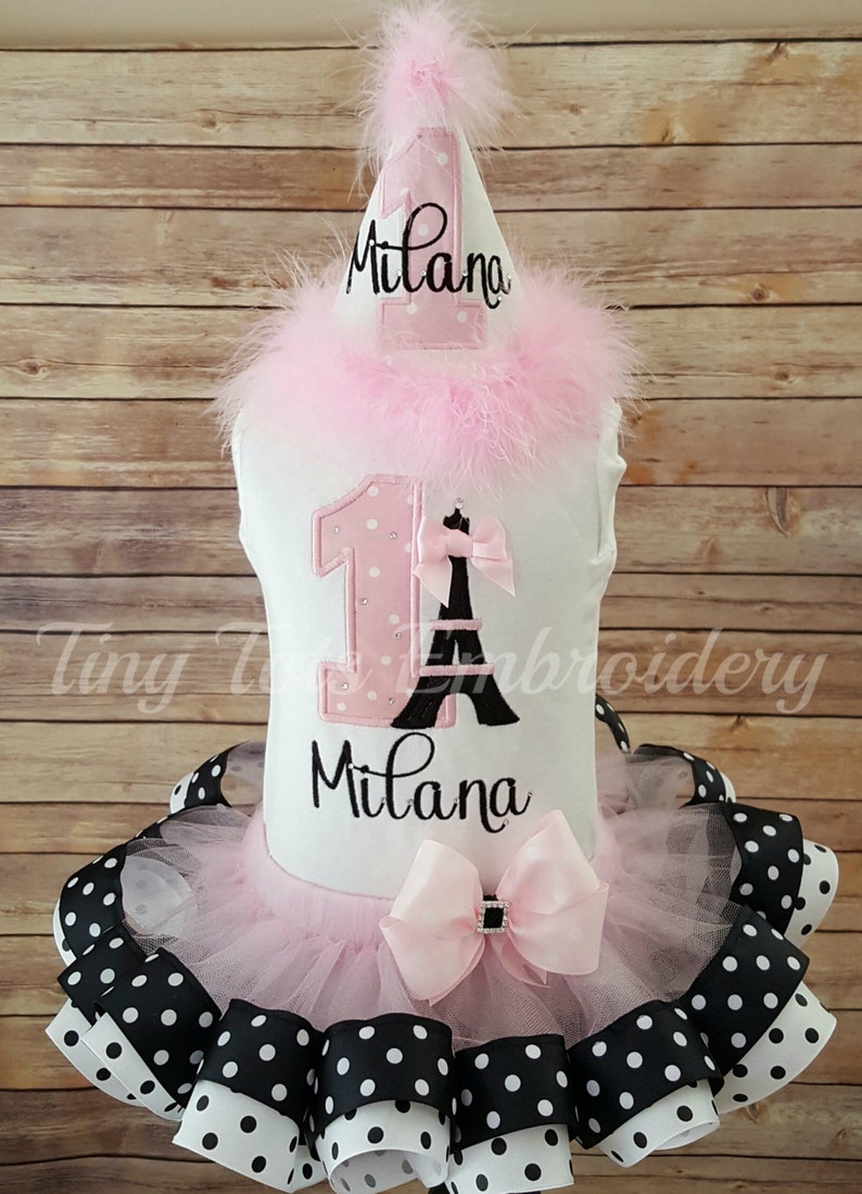 Paris Princess Birthday Tutu Outfit Includes Top, Ribbon Tutu & Hairbow Any colors of your choice image 2