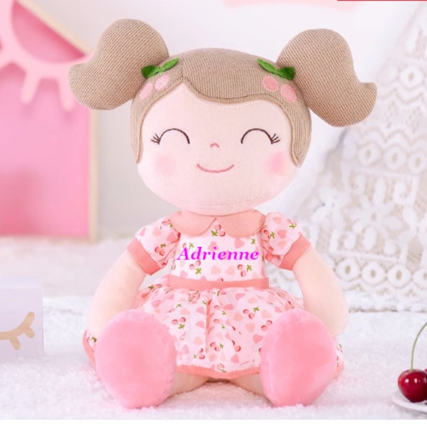 Personalized Cherry Doll for Baby Girls, Rag Doll, Baby Shower Gift, First Baby Doll, Plush Doll, One Year Old Girl Gift