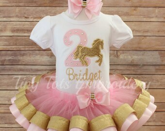 Cowgirl Horse Birthday Outfit ~ Rhinestone Horse Outfit ~  Includes Top, Ribbon Trim Tutu & Hair Bow~ Any Color Of Your Choice!!