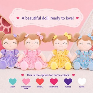 Personalized Baby Doll Floral Dress Soft Cloth Girl Toy First Baby Gift Nursery Keepsake Embroidered Name Shower Toddler Birthday Present image 9