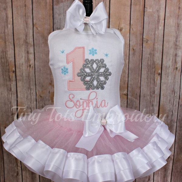 Winter Onederland Tutu Outfit ~ Snowflake  Birthday Outfit ~ Includes Top, Ribbon Tutu & Hairbow ~ Any colors of your choice!