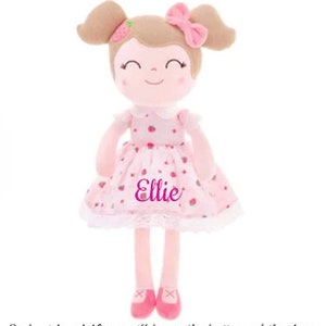 Personalized Dolls, Rag Doll, Custom Rag Doll, Doll With Name, First Baby Doll, Plush Doll Baby Girl, Personalized Dolls for Baby Girls Strawbery-Embroidery