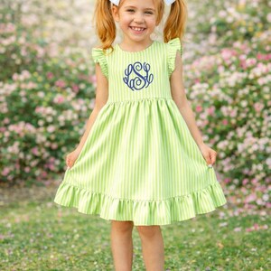 Seersucker Toddler Dress Pink Aqua Color Personalized Monogram Baby Girl Outfit Custom Embroidered Name Design Celebration Attire Spring Season Special Occasion Clothing Lightweight Breathable Fabric Classic Southern Style Family Photo