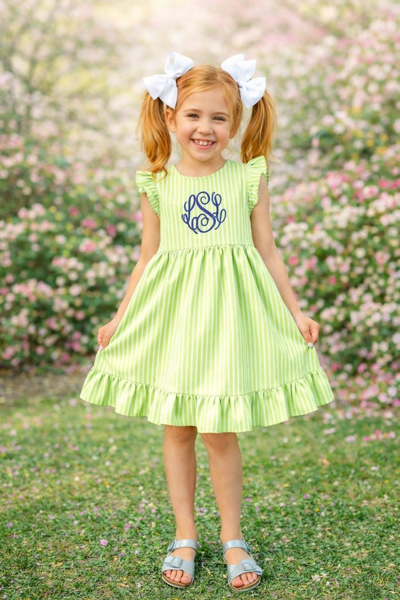 Seersucker Toddler Dress Pink Aqua Color Personalized Monogram Baby Girl Outfit Custom Embroidered Name Design Celebration Attire Spring Season Special Occasion Clothing Lightweight Breathable Fabric Classic Southern Style Family Photo
