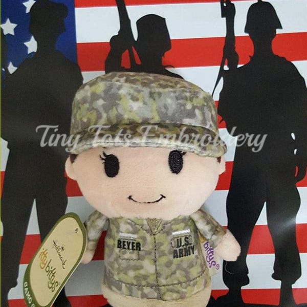 Personalized Army Gift Military Itty Bitty Soldier Plush Doll Navy Stuffed Animal Camo Air Force Deployment Present Custom Keepsake Female