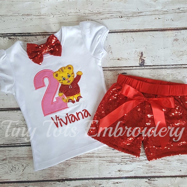 Daniel Tiger Birthday Outfit ~ Tiger Sequin Shorts Outfit ~ Customize in any colors!