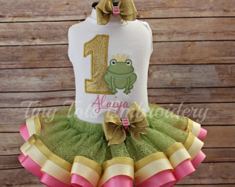 Princess and the Frog Tutu Outfit ~ Tiana Outfit ~ Includes Top, Ribbon Tutu and Hair Bow ~ Customize In Any Colors!