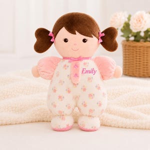 Personalized Baby Rattle Doll Custom Plush Toy Infant Stuffed Rag Doll Newborn Shower Gift Monogram Nursery Keepsake Handmade Lovey Soft