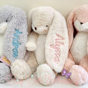 Personalized Baby Gift Custom Embroidered Bunny Toy Soft Plush Rabbit Newborn Present Easter Basket Stuffed Animal Keepsake Nursery Collection Monogram Name Design Premium Quality Snuggly Material Perfect Baby Shower Gift Timeless Treasure