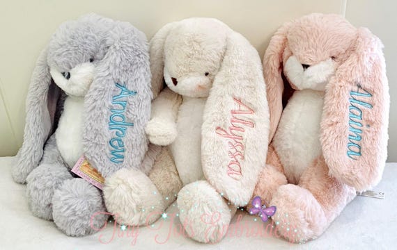 Personalized Bunny Toy Embroidered Rabbit Plush Baby Newborn Gift Custom Name Monogram Keepsake Nursery Stuffed Animal Easter Basket