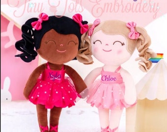 Personalized Ballerina Doll, African American Doll, Baby Girl Birthday Gift, Baby Shower Gift, First Baby Doll, Plush Doll