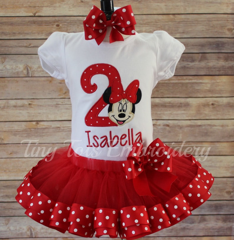 Ribbon Trim Tutu and Hair Bow ~ Customize In Any Colors of Your Choice! Minnie Mouse Birthday Outfit ~ Minnie Tutu Outfit ~ Includes Top