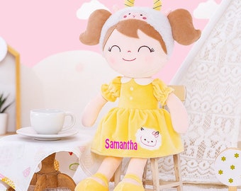Personalized Plush Sheep Doll: Baby Girl Doll with Embroidered Name