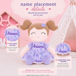 Baby Shower Gift Personalized Doll Custom Embroidered Name Floral Garden Dress Soft Cloth Girl Toy Light Brown Hair Perfect First Doll Nursery Keepsake Toddler Birthday Present Ultra Soft Cuddle Companion Signature Smile Design Heirloom