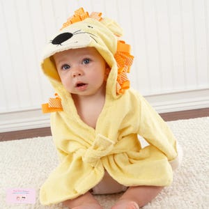 Personalized Baby Lion Robe: Embroidered Initial, Soft Terrycloth (0-9m)