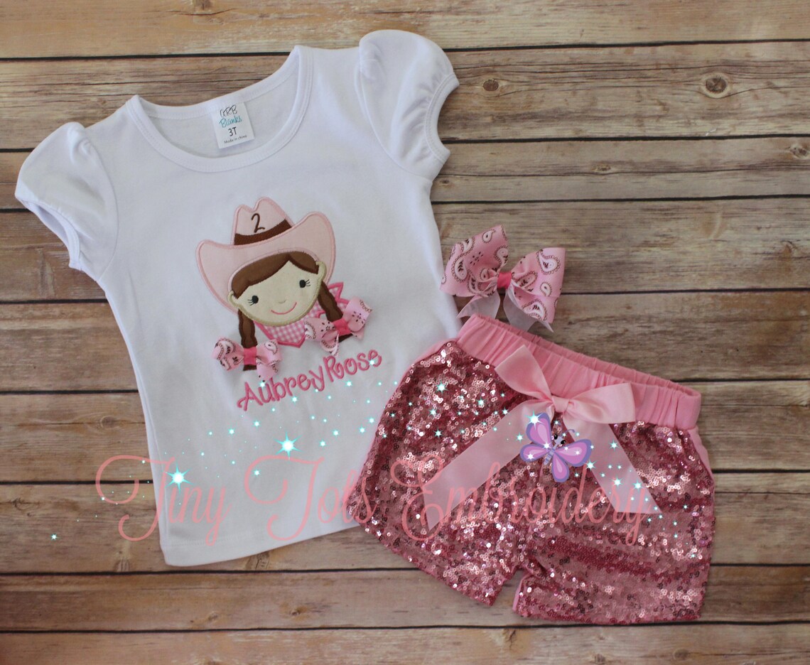 Pink Cowgirl Birthday Outfit Cowgirl Sequin Shorts Outfit Etsy