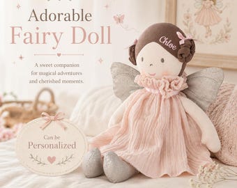 Organic Baby Gift Personalized Fairy Doll Custom Rag Doll Baby Shower Keepsake Toy Newborn Gift Handmade Soft Cotton Creation Toddler Girl
