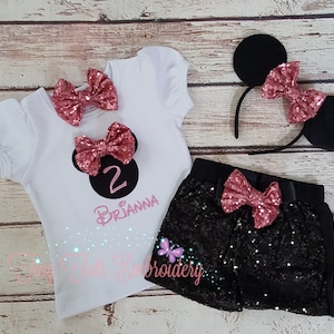 Mouse Birthday Outfit ~ Mouse Sequin Shorts Outfit ~ Personalized Top, Sequin Shorts, Hair Bow and Mouse Ears