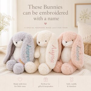 Personalized Bunny Gift Embroidered Bunny First Easter Baby Shower Newborn Present Fluffy Bunny Soft Toy Nursery Keepsake Infant Lovey