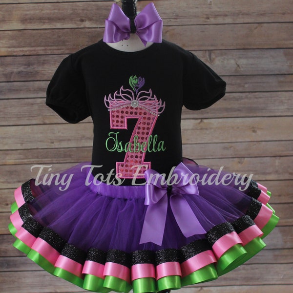 Descendants Tutu Outfit ~ MAL Inspired Birthday Outfit ~ Includes Top, Ribbon Tutu and Hair Bow ~ Customize In Any Colors of Your Choice!