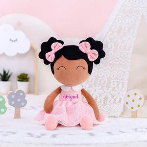 Personalized African American Doll Baby Girl Gift First Doll 16 Inch Stuffed Toy Nursery Keepsake Cloth Companion Toddler Safe Fabric
