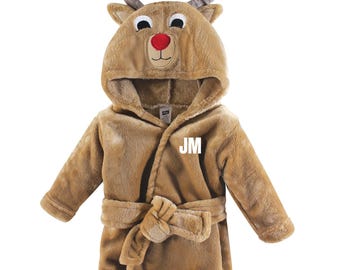 Personalized Plush Baby Bathrobe  Embroidered Name Soft Hooded Robe (09m)