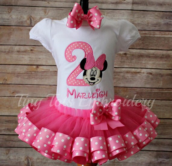 Personalized Baby Minnie Mouse First Birthday Ribbon Trim Tutu Outfit 12,18,24 M Personalized Baby Minnie Mouse First Birthday Ribbon Trim Tutu Outfit 12,18,24 M