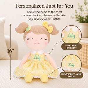 Handmade Fabric Doll Personalized Baby Girl Gift Custom Embroidered Name Rag Doll Soft Cloth First Baby Nursery Companion Baby Shower Keepsake Present Infant Plush Toy Newborn Safe CPSC Approved Materials Premium Washable Quality Unique