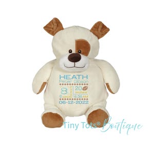 Personalized Embroidered Dog Plush: Custom Birth Announcement Keepsake